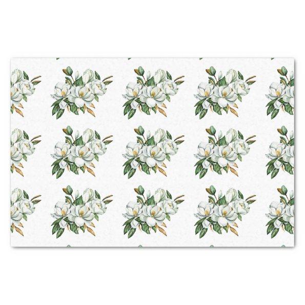 Soft Watercolor Magnolia Pattern Blue Tissue Paper