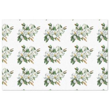 Soft Watercolor Magnolia Pattern Blue Tissue Paper