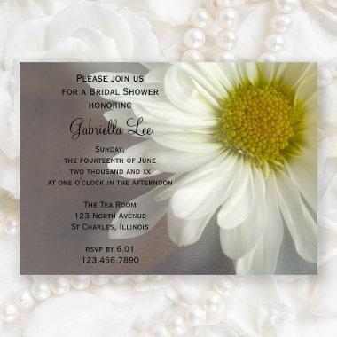 Soft White Daisy on Gray Bridal Shower Invitations