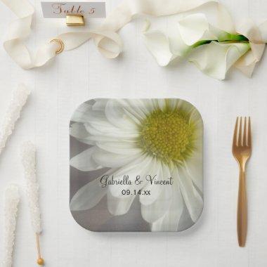 Soft White Daisy on Gray Wedding Paper Plates