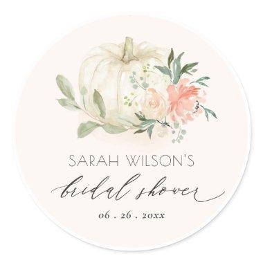 Soft White Pumpkin Blush Floral Bridal Shower Classic Round Sticker