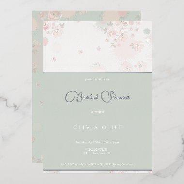 Softness Tea Roses Bridal Shower Foil Invitations