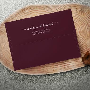 Solid Burgundy Red Elegant Modern Wedding Envelope