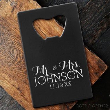 Solid Color Black Mr & Mrs Wedding Favors Credit  Bottle Opener