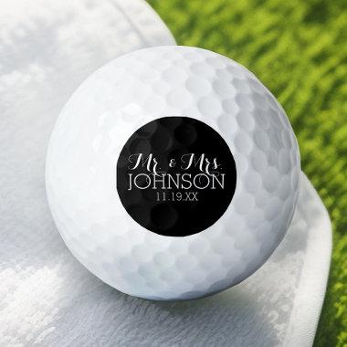 Solid Color Black Mr & Mrs Wedding Favors Golf Balls