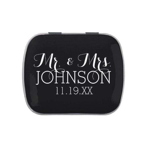 Solid Color Black Mr & Mrs Wedding Favors Jelly Belly Tin