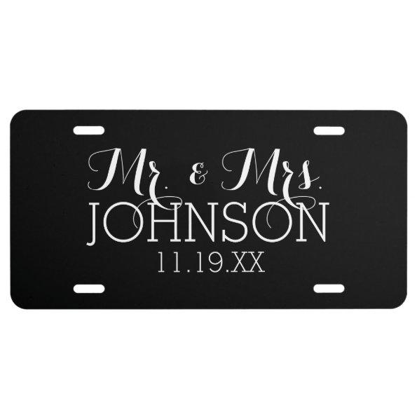 Solid Color Black Mr & Mrs Wedding Favors License Plate