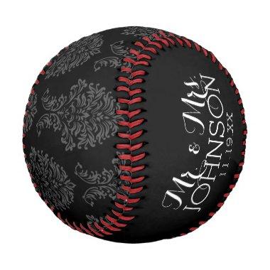 Solid Color Black Mr & Mrs Wedding Memento Baseball