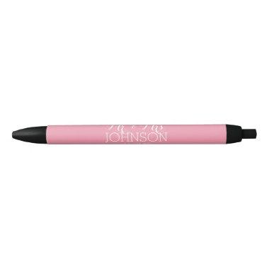 Solid Color Pastel Pink - Mr & Mrs Wedding Favors Black Ink Pen