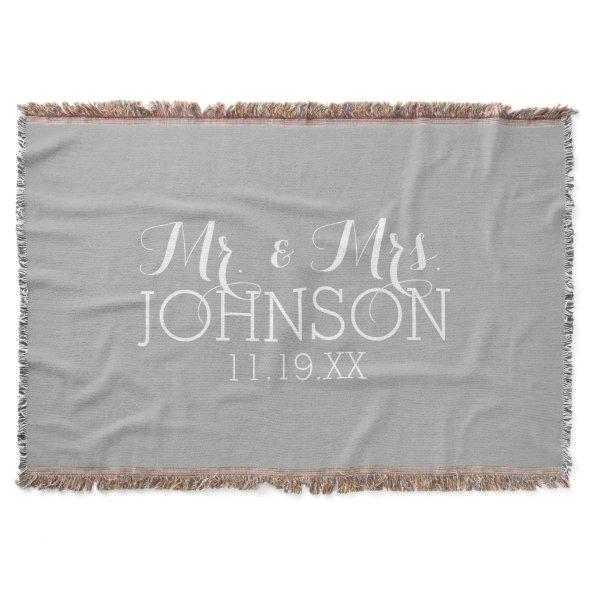 Solid Color Silver - Mr & Mrs Wedding Favors Throw Blanket
