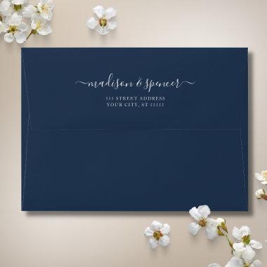 Solid Navy Blue elegant and modern Wedding Envelope