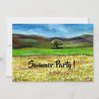SOLITARY TREE IN YELLOW FLOWER FIELD SUMMER PARTY Invitations