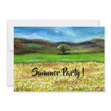 SOLITARY TREE IN YELLOW FLOWER FIELD SUMMER PARTY Invitations