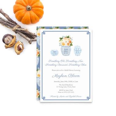 Something Blue Autumn Flowers Bridal Shower Party Invitations