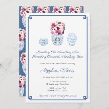 Something Blue Fall Winter Florals Wedding Shower Invitations