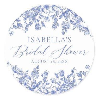Something Blue Floral Chinoiserie Bridal Shower Classic Round Sticker