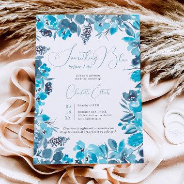 Something blue floral watercolor bridal shower Invitations