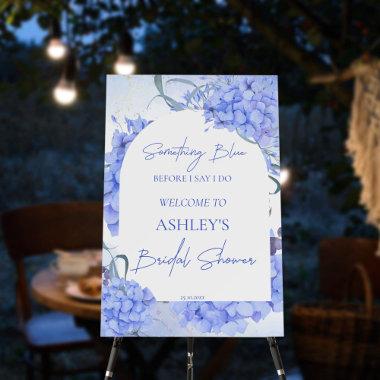 Something blue hydrangeas bridal shower welcome foam board