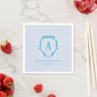 Something Blue Monogram Floral Crest  Napkins