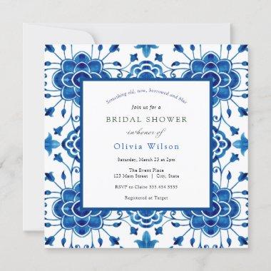 Something Blue Moroccan Tile Bridal Shower Invitations