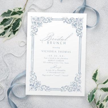 Something Blue Vintage Frame Elegant Bridal Brunch Invitations