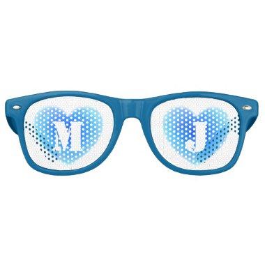 Something Blue Watercolor Heart Monogram Wedding Retro Sunglasses