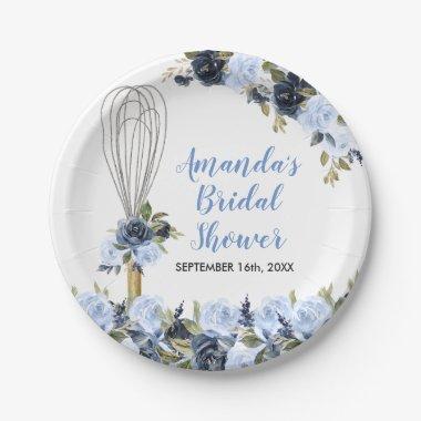Soon to be Whisked Away Bridal Shower Navy Flowers Paper Plates