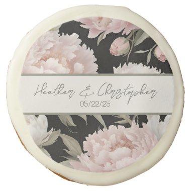 Sophisticated Peony Monogram Floral Bridal Wedding Sugar Cookie