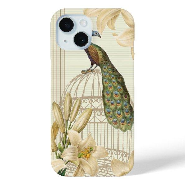 Sophisticated vintage Peacock birdCage Lily iPhone 15 Case