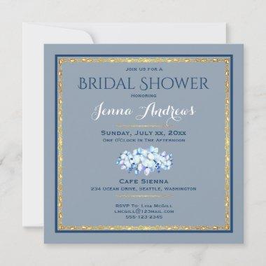 Southern Charm, Blue and Gold Bridal Shower Invitations