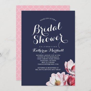 Southern Magnolia Bridal Shower Midnight Blue Invitations