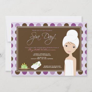 Spa Day Polka-dots Bridal Shower Invite (lavender)