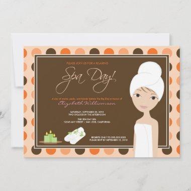 Spa Day Polka-dots Bridal Shower Invite (orange)