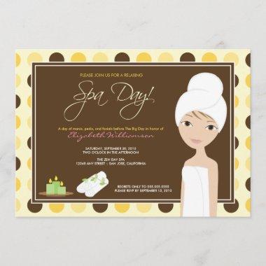 Spa Day Polka-dots Bridal Shower Invite (yellow)