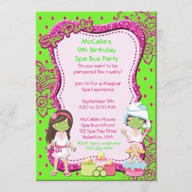 Spa Party Bus Birthday Party or Shower Invite