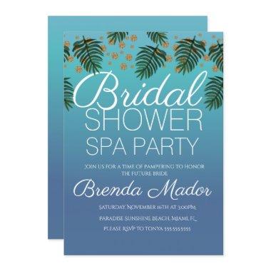 Spa Party Ombre Greenery Background Bridal Shower Invitations