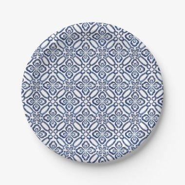 Spanish Blue And White Tiles Bridal Shower Brunch Paper Plates