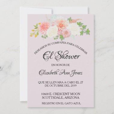 Spanish Bridal Shower Blush Pink Ivory Floral Invitations