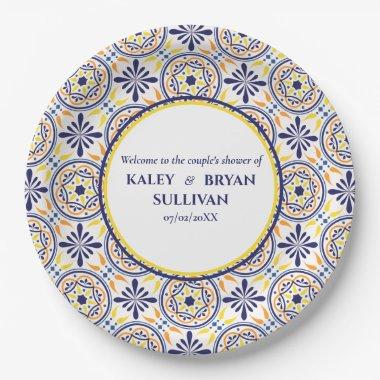 Spanish Navy Yellow Tile mediterranean wedding V1 Paper Plates