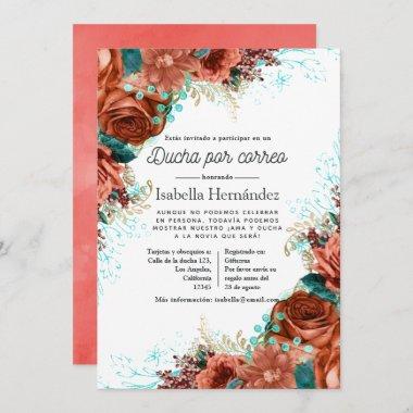Spanish Turquoise and Coral Floral Shower by Mail Invitations