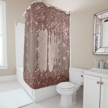 Spark Drip Glitter Effect Blush Rose Chocolate Shower Curtain