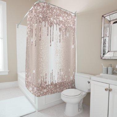Spark Drip Glitter Effect Blush Rose Girly Elegant Shower Curtain
