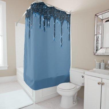 Spark Drips Glitter 3d effect Blue NAVY Shower Curtain