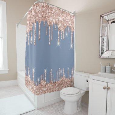 Spark Drips Glitter Effect Blush Rose Dusty Blue Shower Curtain