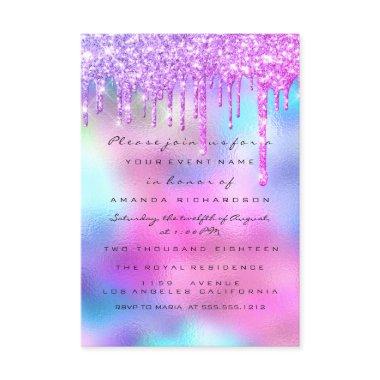 Spark Glitter Drip Silver Unicorn Pink Bride 16th Invitations