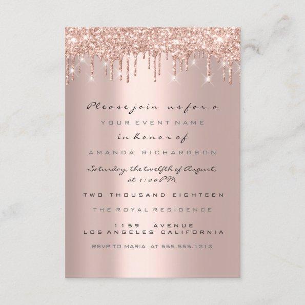Spark Glitter Drips Rose Bridal Shower Sweet 16th Invitations