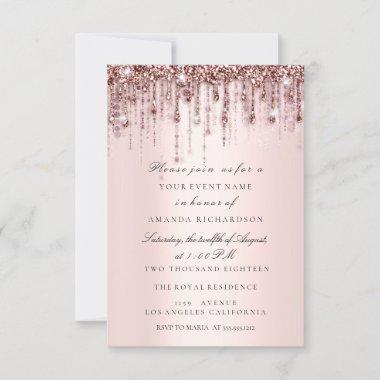 Spark Glitter Drips Rose Bridal Shower Swert16th Invitations