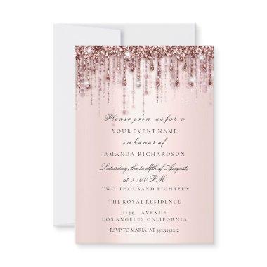 Spark Glitter Drips Rose Bridal Shower Swert16th Invitations