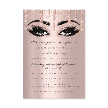 Spark Glitter Drips Rose Eyelash Formal Confetti Invitations