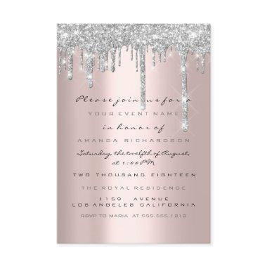 Spark Glitter Drips Silver Rose Bridal Sweet 16th
